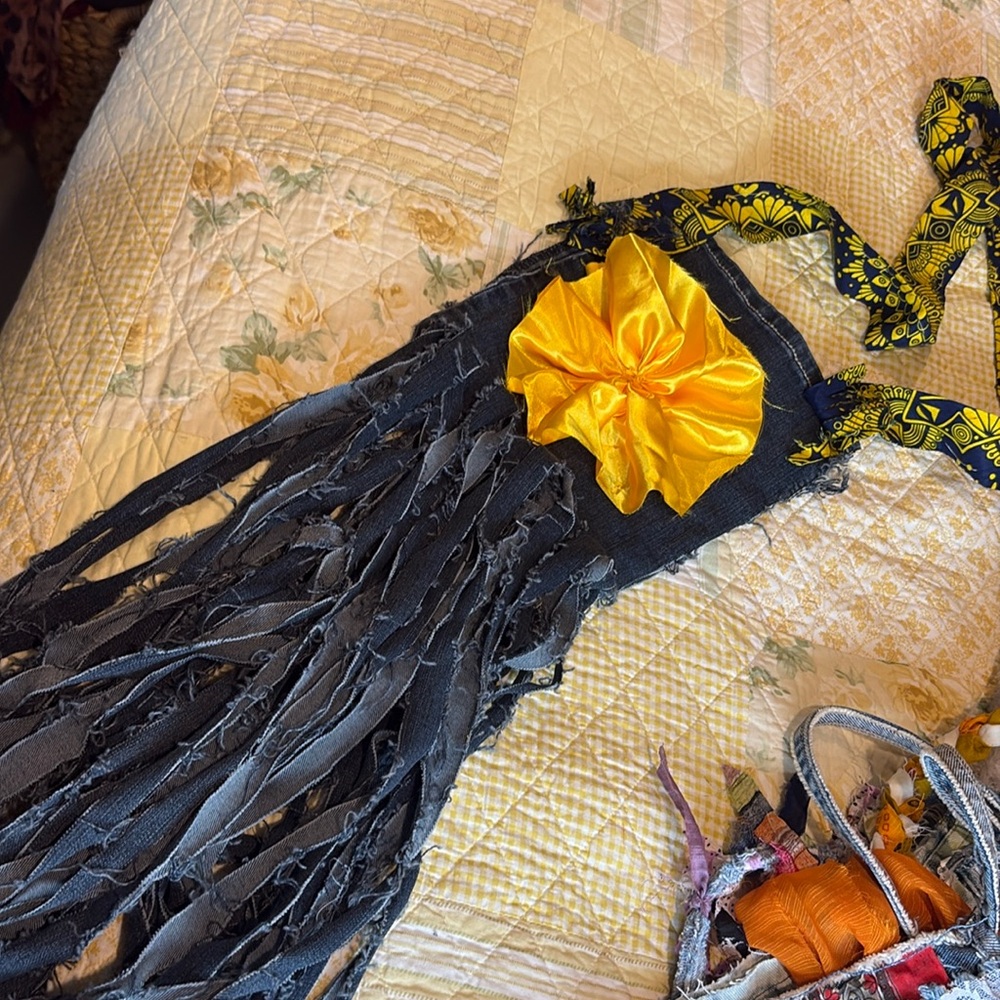 Amazing yellow super long fringe tote bag